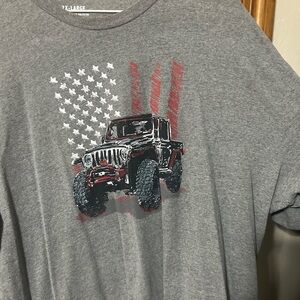 Gray T-Shirt with Jeep and American Flag Design